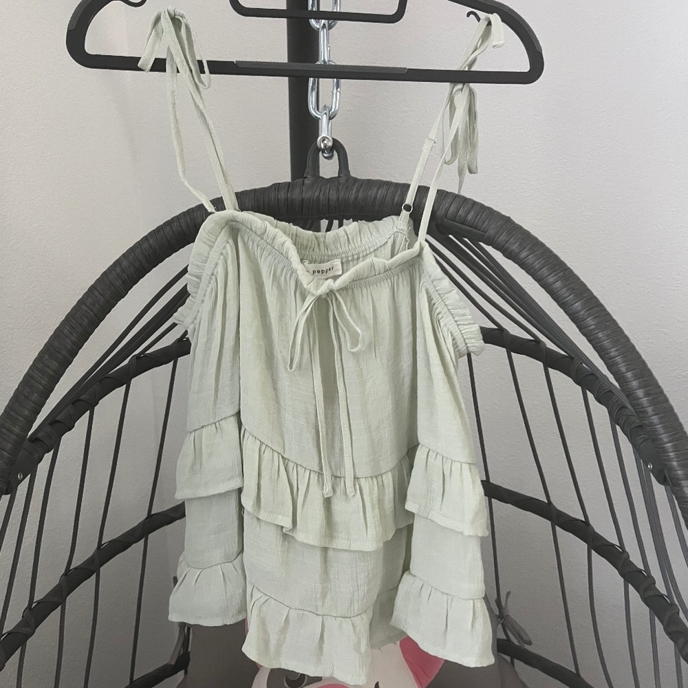 BLU PEPPER Ruffle Tiered Green Top NWT